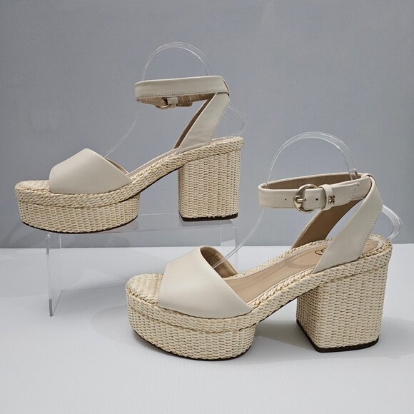 NEW Sam Edelman Immie Sandal Womens 10 Chunky Platform Block Heel Cream Leather - Picture 2 of 13
